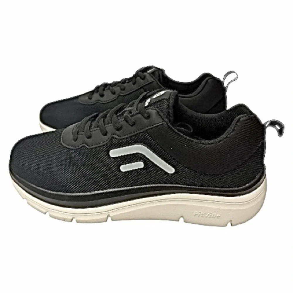 FitVille Men’s Walking Shoes – Wide Width 9.5 EW Black Max Cushioning Sneakers